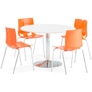 Jedálenská zostava: Stôl Lily + 4 stoličky Juno, oranžové