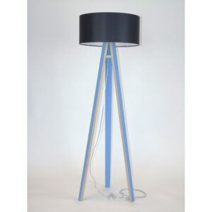 Modrá stojacia lampa s čiernym tienidlom a transparentným káblom Ragaba Wanda