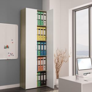 Kancelárska skrinka biela a farby dubu sonoma 60x32x190 cm drevotrieska