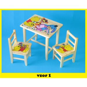 Detský Stôl s stoličkami macko pu + malý stolček zadarmo !! (Výber z ôsmich vzorov + malý stolček zadarmo !!)