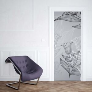 GLIX Fototapeta na dvere - Modern Flowers Illustration Grey