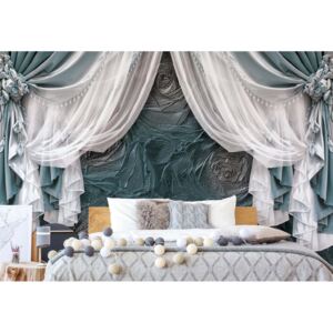 GLIX Fototapeta - Grey Curtains Luxury Effect Vliesová tapeta - 416x254 cm
