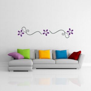 GLIX Kvetinová dekorácia VII. - nálepka na stenu Šedá a fialová 140 x 30 cm