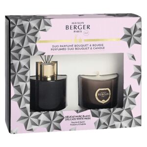 Maison Berger Paris darčeková sada Duo Mini: aróma difuzér Black Crystal s náplňou + sviečka, Jemné biele pižmo