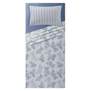MERADISO® Saténová posteľná súprava, 140 x 200 cm, 3-dielna (listy / modrá ), listy / modrá (100322467)
