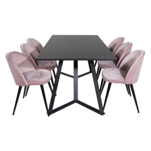 Marina Velvet stolová súprava čierna/ružová