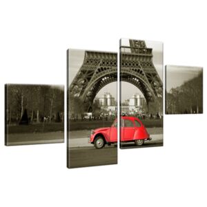 Obraz na plátne Červené auto pred Eiffelovou vežou v Paríži 160x90cm 3533A_4Q