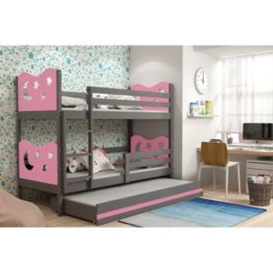 Poschodová posteľ MIKO 3 + matrac + rošt ZADARMO, 80x160, grafit, ružová