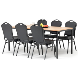 Jedálenská zostava 1x stôl Š 1800 x H 800, buk / čierna, 6x stolička čierna