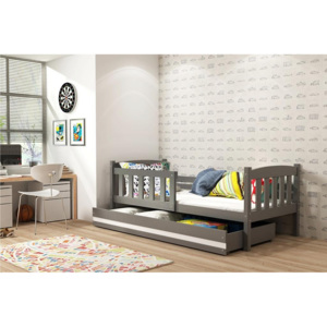 Detská posteľ FLORENT + matrac + rošt ZADARMO, 80x190 cm, grafit, biela