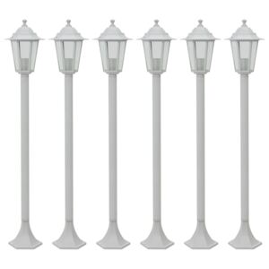 Záhradné stĺpové lampy 6 ks E27 110 cm hliníkové biele