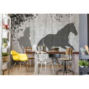 Fototapeta - Horse And Nature Silhouette Concrete Texture Grey Vliesová tapeta - 254x184 cm