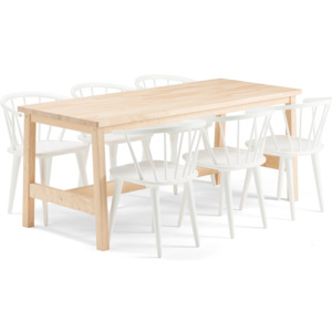 Jedálenská zostava: Stôl Stabilis + 6 stoličiek Prescott, biele
