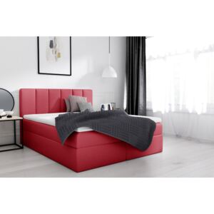 Elegantná manželská posteľ Sven s úložným priestorom červená eko koža 180 x 200 + topper