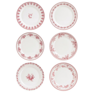 Sada 6 červeno-bielych dezertných tanierov Comptoir de Famille Faustine, 20 cm