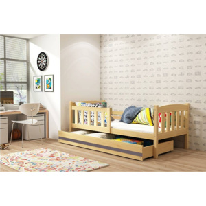 Detská posteľ FLORENT + matrac + rošt ZADARMO, 80x160 cm, borovica, grafit