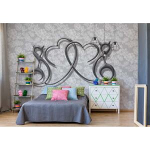 Fototapeta - Abstract Hearts Design Grey Vliesová tapeta - 416x254 cm