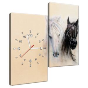 Obraz s hodinami Black and White Horses 60x60cm ZP2502A_2J