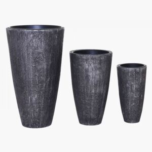 Trio květináčů TRITON, plast, výška 44/54/74 cm, stříbrno-černá metalíza