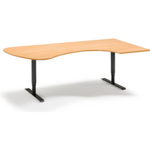 Výškovo nastaviteľný stôl Adeptus, pravý, 2200x1200 mm, buk lam./čierna