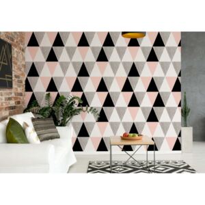 Fototapeta - Modern Pink And Black Geometric Triangle Pattern Vliesová tapeta - 368x254 cm
