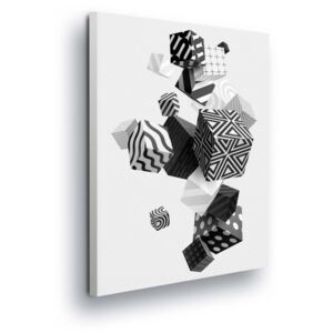 Obraz na plátne - Black and White Abstract Playing Cubes 25x35 cm