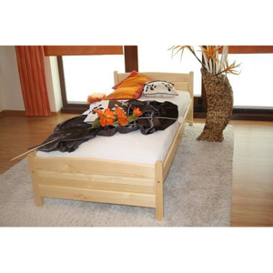 Vyvýšená posteľ ANGEL + sendvičový matrac MORAVIA + rošt, 90x200 cm, prírodný-lak