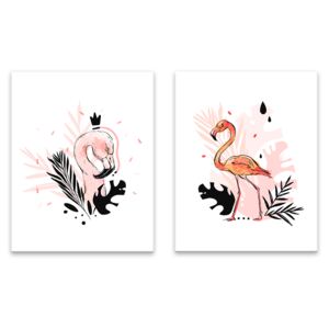 Séria 2 canvas obrazov 40x50 cm - Pink flamingos