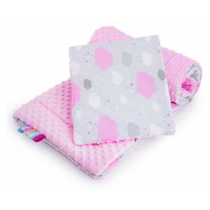 NEW BABY Oboustranný Set z Minky do kočíku obláčik ružový Bavlna/Polyester, 75x100, 30x35 cm