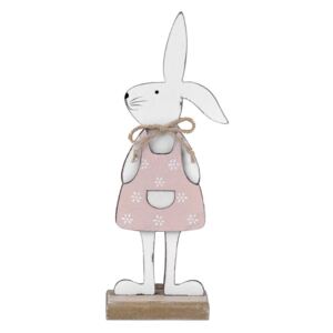 Biela dekorácia na podstavci králik v ružových šatách Ego Dekor 25,5 x 9 x 4 cm