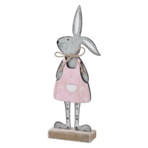 Sivá dekorácia na podstavci králik v ružových šatách Ego Dekor 25,5 x 9 x 4 cm