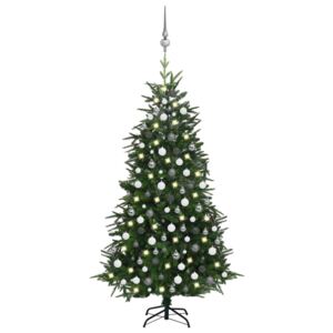 Umelý vianočný stromček s LED a súpravou gulí 210 cm zelený PVC