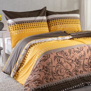 Bavlnené posteľné obliečky STACEY žlto-hnedá predĺžená dĺžka