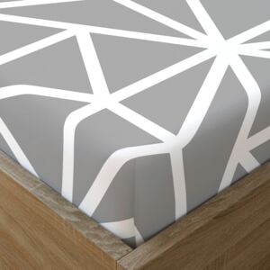 Goldea bavlnená napínacie plachta - vzor biele geometrické tvary na sivom 90 x 200 cm