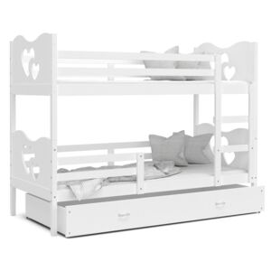 Detská poschodová posteľ so zásuvkou MAX R - 160x80 cm - biela - srdiečka