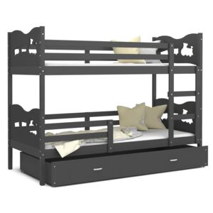 Detská poschodová posteľ so zásuvkou MAX R - 160x80 cm - šedá - vláčik