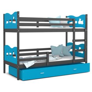 Detská poschodová posteľ so zásuvkou MAX R - 190x80 cm - modro-šedá - vláčik