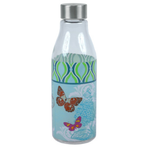 Modrá sklenená fľaša Ego dekor Butterfly, 600 ml