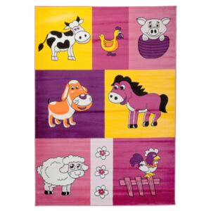 Detský kusový koberec Zvieratá z farmy fialový, Velikosti 80x150cm