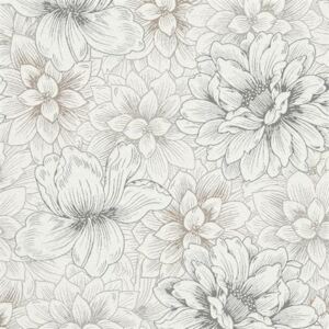 Vliesové tapety IMPOL Natural Living 5425-02, rozmer 10,05 m x 0,53 m, biele květy so striebornými a zlatými detailmi, ERISMANN