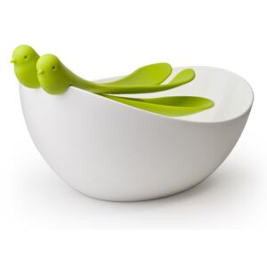 Bielo-zelený šalátový set s misou Qualy&CO Salad Bowl