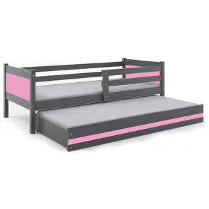 Detská posteľ BALI 2 + matrac + rošt ZADARMO, 190x80 cm, grafit, ružová