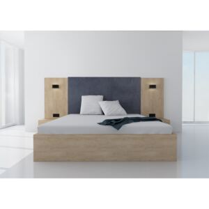 Manželská posteľ koncepto, dub klasic, modré čalúnenie 180x200 bez úložného priestoru svietidlo mario up/down