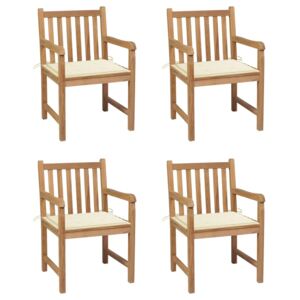 Záhradné stoličky 4 ks s krémovými podložkami teakový masív