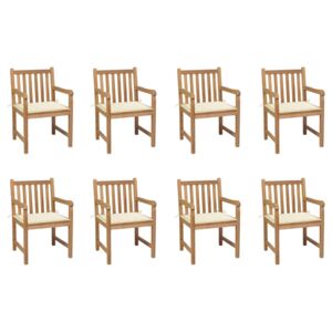 Záhradné stoličky 8 ks s krémovými podložkami tíkový masív
