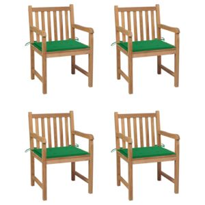 Záhradné stoličky 4 ks so zelenými podložkami teakový masív