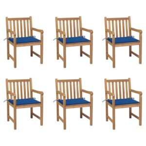 Záhradné stoličky 6 ks s kráľovsky modrými podložkami tíkový masív