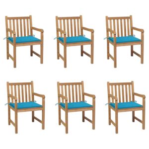 Záhradné stoličky 6 ks s modrými podložkami tíkový masív