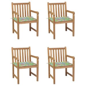 Záhradné stoličky 4 ks s listovými podložkami teakový masív