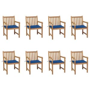 Záhradné stoličky 8 ks s kráľovsky modrými podložkami tíkový masív